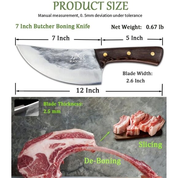 BLADESMITH Butching Boning Cleaver Knife 7''-Inch Blade Carbon Stainless Steel - Picture 6 of 6